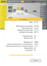 Mensaje de advertencia en el diagrama de flujo de SIGMA AIR MANAGER 4.0